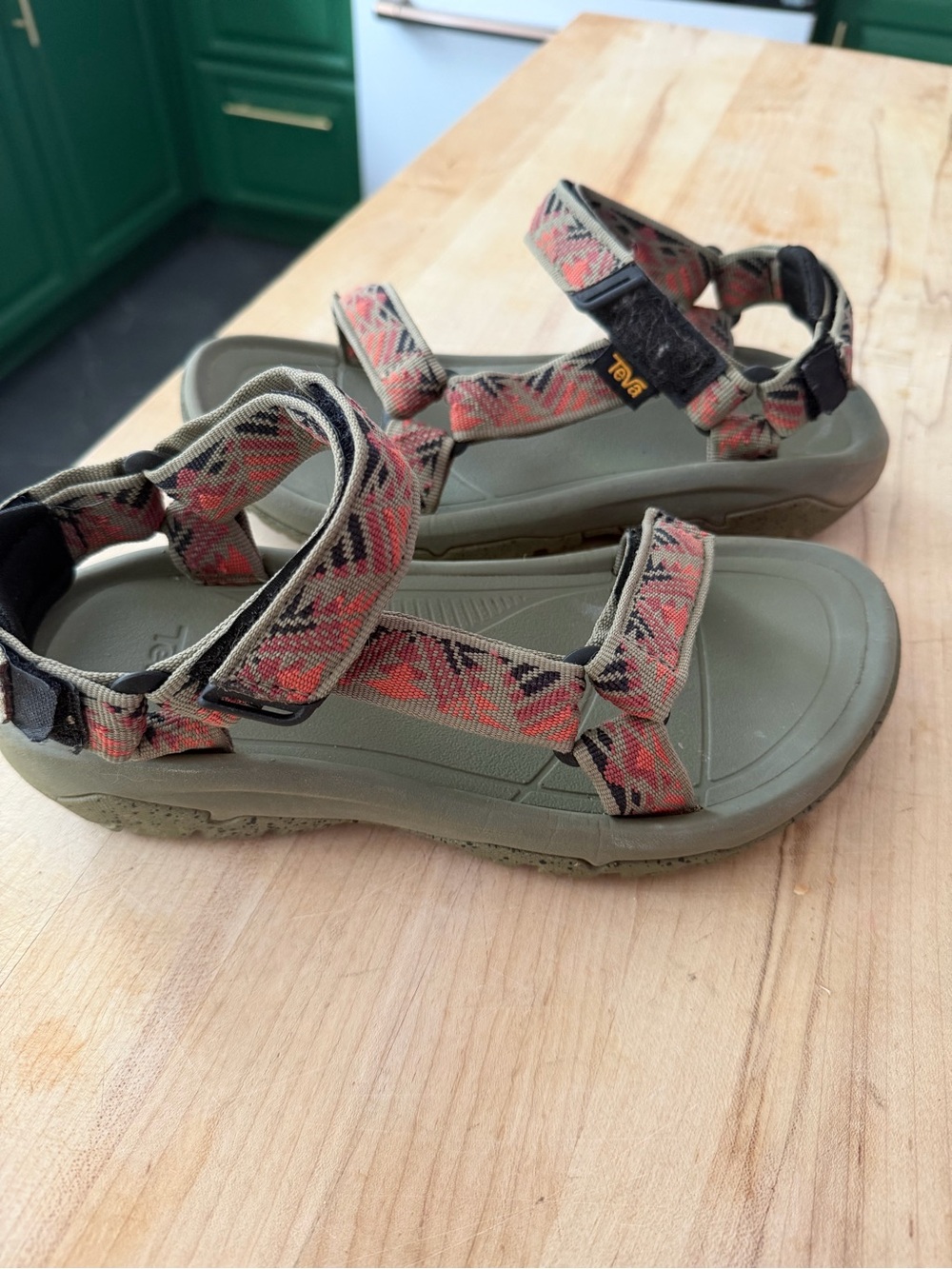 Teva Coral and Olive Strapped Sandals